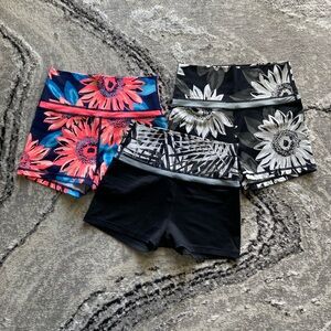 Floral & Black Athletic Workout Shorts Trio